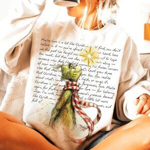 Retro Hand-Drawn Grinch Cute Christmas Characters Holiday Movie Sweatshirt 05